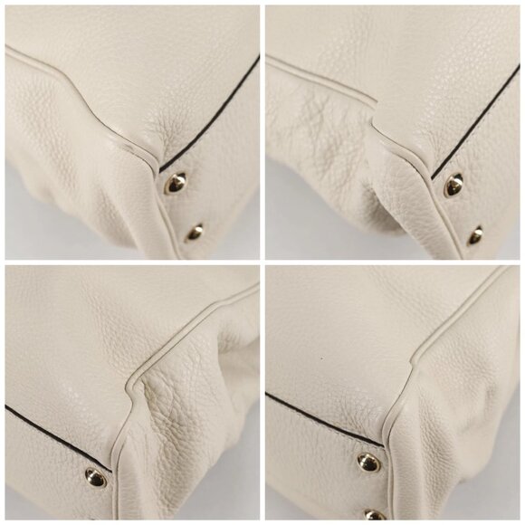 GUCCI Bamboo Hand Bag Leather 2way White Gold 336032 Auth 135213V - Picture 14 of 16